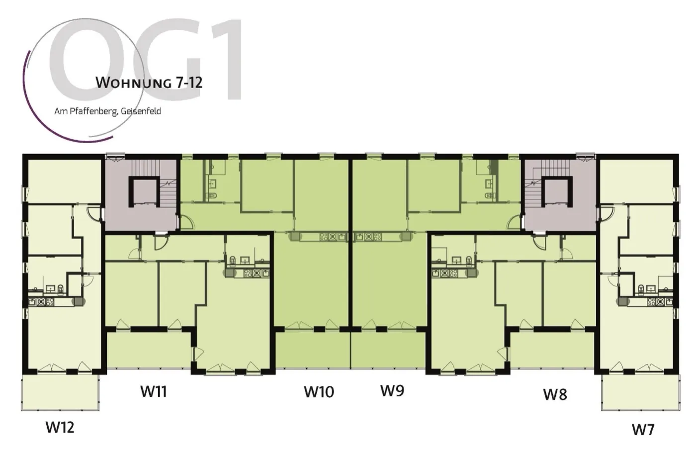 Grundriss 1. Obergeschoss – Wohnung W7 bis W12