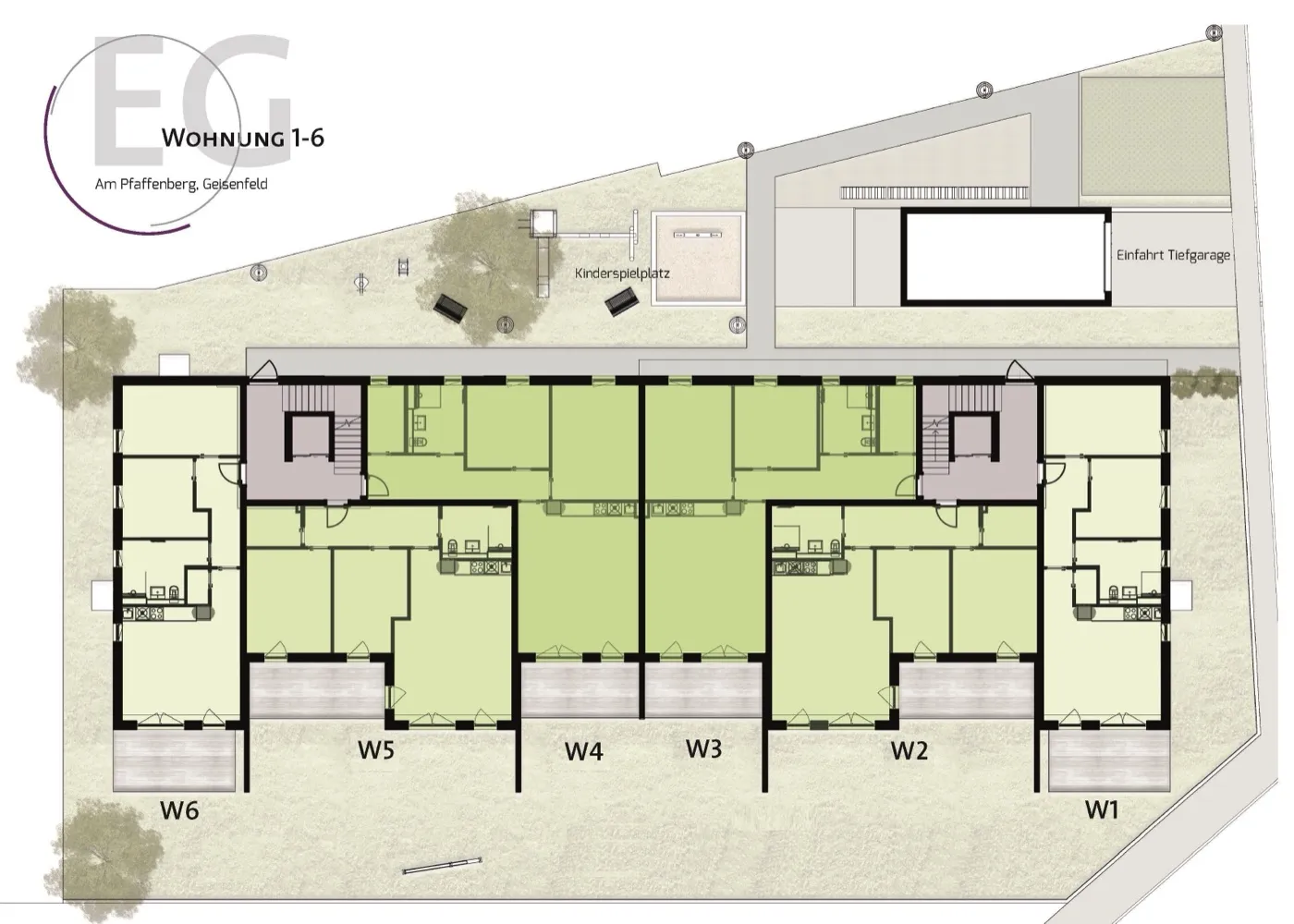 Grundriss Erdgeschoss – Wohnung W1 bis W6